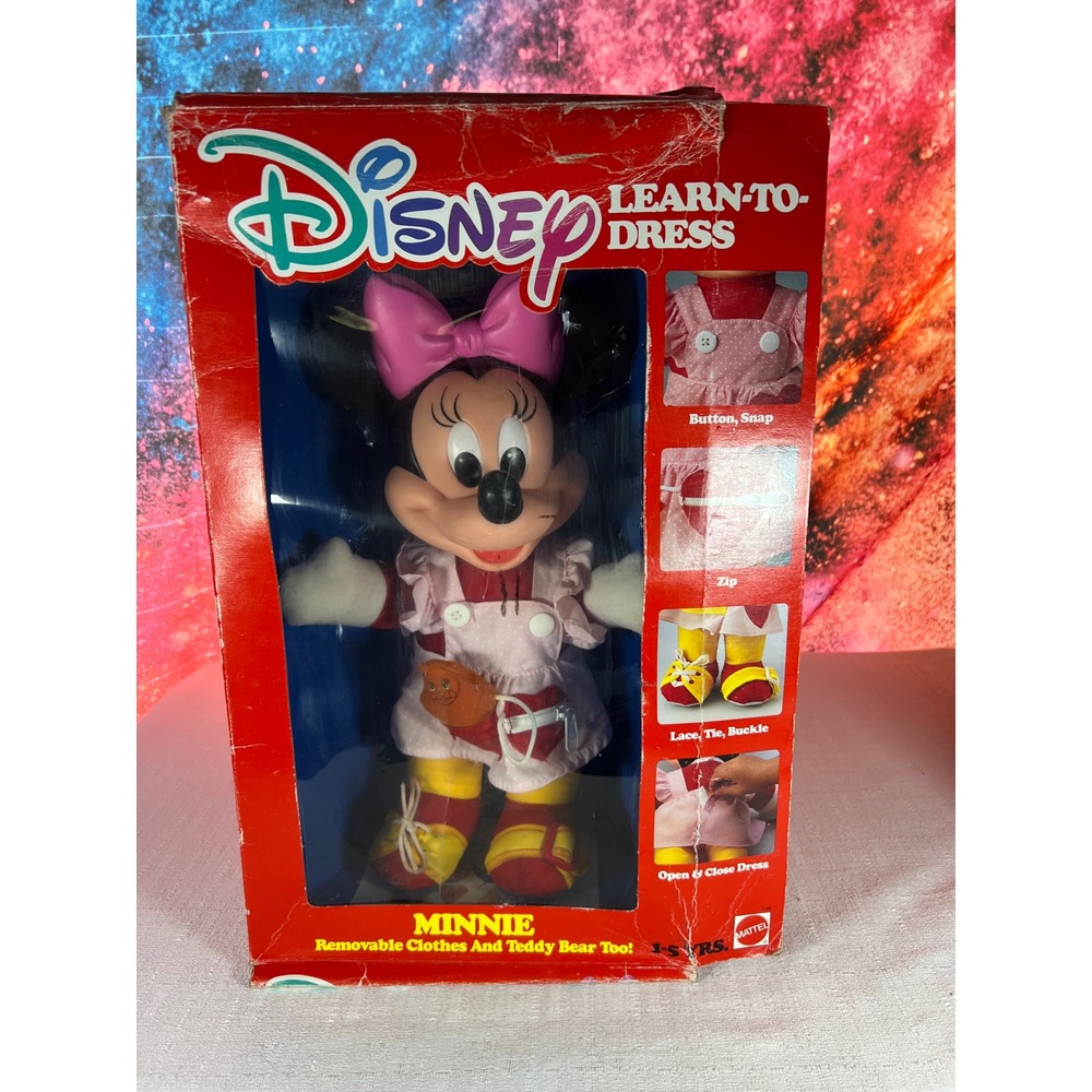 Vintage Mattel Disney Learn-To-Dress Minnie Mouse Doll 1980s Original Box 7746